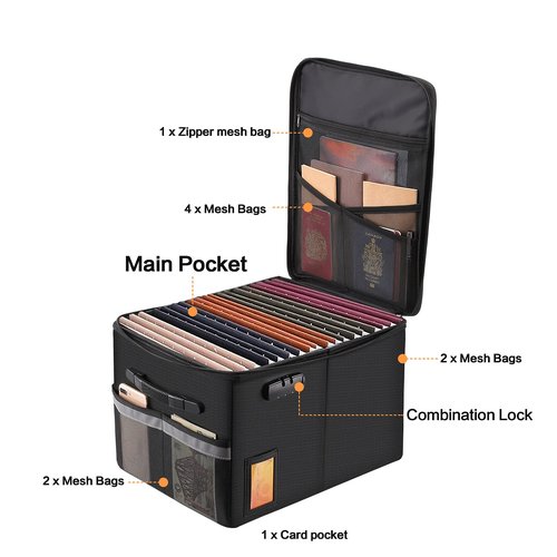 2 Pack Fireproof Document Box File Organizer Box, Fireproof File Cabinet Box Storage Filing Cabinet Box with Lock, Portable Office Safe Box for Hanging Letter/Legal Folder 16.1 x 12.9 x 11in (Black)