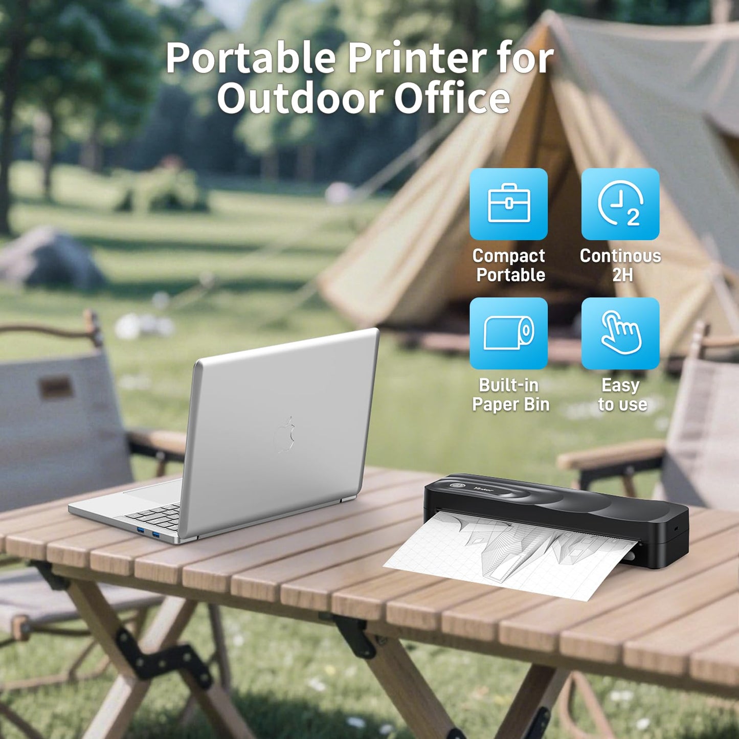 Yinker Portable A4 Thermal Printer | 3 Rolls Thermal Paper & 2 Folding Papers Included | Inkless Bluetooth Printer w/Carry Case, Supports 8.5"x11" US Letter, Cellphone APP Compatible for Travel