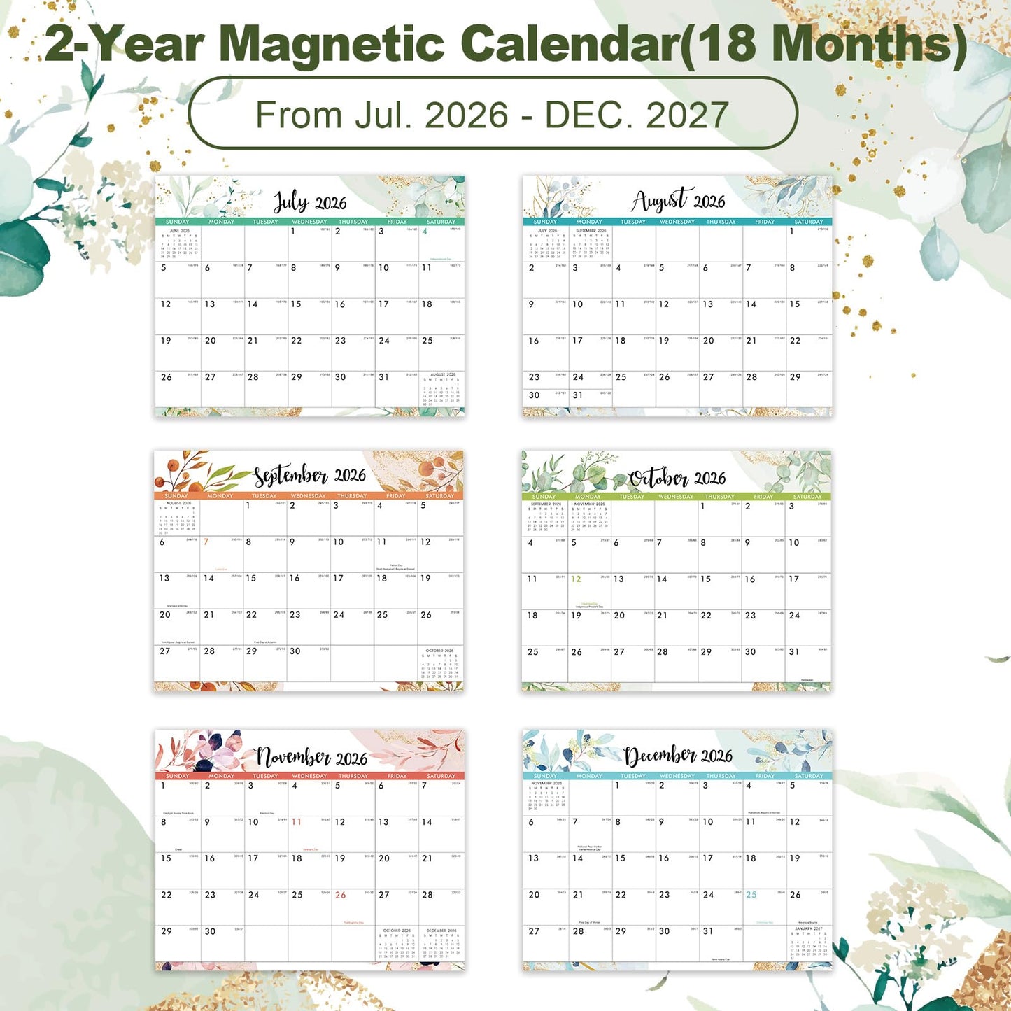 2026-2027 Magnetic Calendar - 2026-2027 Calendar, Magnetic Calendars for Fridge from Jul.2026 - Dec.2027, 8''x10'', Fridge Calendars for Refrigerator, Easy Organizing