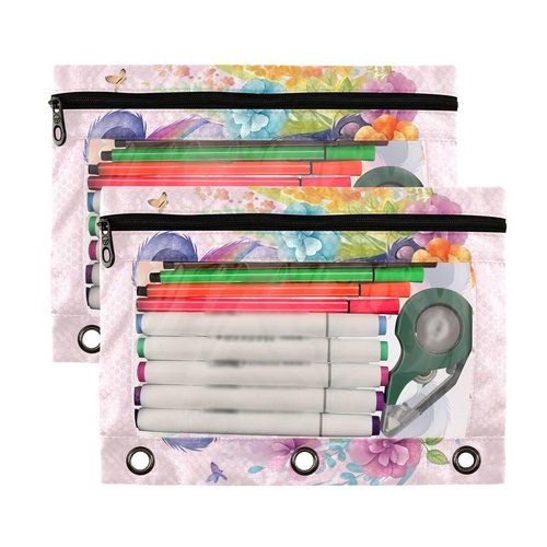 MUCEXQ Cute Panda Pencil Pouches for 3 Ring Binder,2 Pack 3 Ring Binder Pencil Case With Zipper Reinforced Grommets,Pencil Bags for Office Organizers