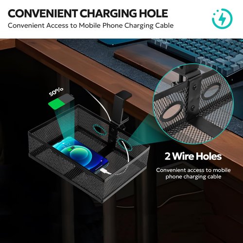Pulchrum Under Desk Storage Organizer, Clamp-on Swivel Alloy Steel Drawer Hidden Desktop Drawer Basket, Desk Mount Tray Easy to Install/Firmly Clamped/High capacity/Suitable for Multiple Scenes