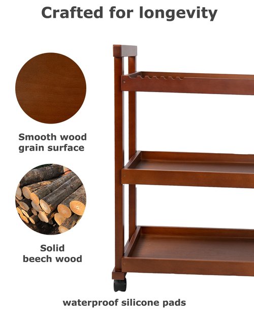 DJAR Art Cart Organizer, Beech Wood Storage Cart for Studio, Office, Rolling Utility Cart with Wheels, Walnut