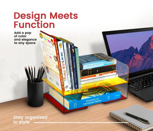ACRYMAGIC Acrylic Desk Organizer – Stackable Paper Tray, Vertical Mail Holder & Letter Organizer – Clear Office Accessories with Vibrant Color