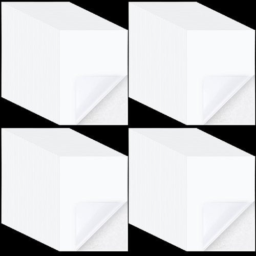 Nezyo 200 Pcs Double Sided Adhesive Sheets White Double Sided Clear Sticky Strong Adhesive Tape Sheets for Craft with White Liner for Photo Album DIY Arts Handbook Making Home Decor, A4