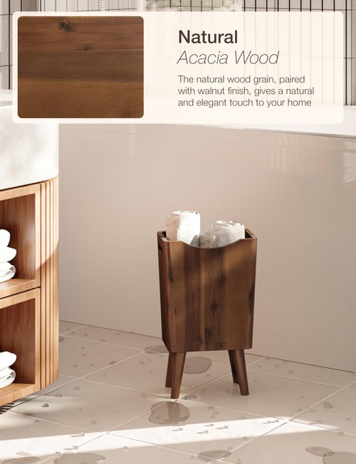 TIDITA 2 Gallons Wooden Trash Can 4 Legs - Acacia Wooden Bin, Wood Bathroom Accessories - Small Bin, Waste Basket For Bedroom, Office Garbage Can - Bathroom Trash Can, Assembly Required (Walnut color)