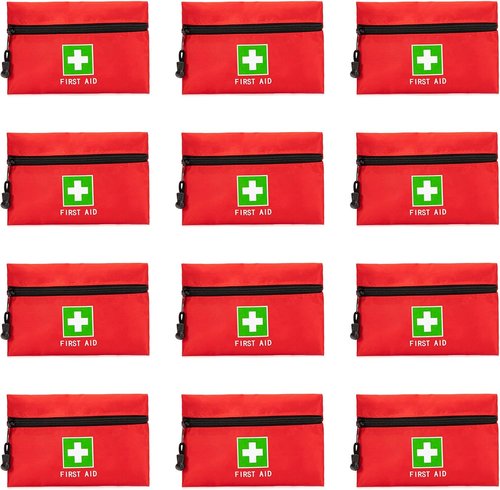 Red Emergency Bag - First Aid Travel Rescue Pouch for Car, Home & Office | 12pcs Green Print (6.3x4.3)