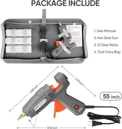 ROMECH Full Size Hot Glue Gun - 60/100W Dual Power with 21 Hot Glue Sticks & Storage Case | Fast Preheating for Crafting & Repairs (Gray)