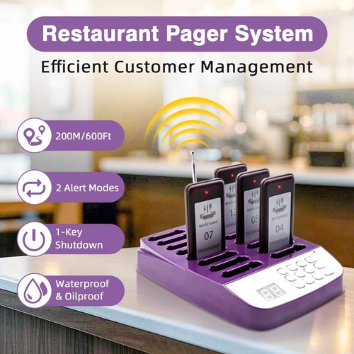 Daytech 10-Pack Wireless Pager System - Social Distancing Buzzer & Guest Calling Device for Restaurants, Retail, Healthcare (Waterproof, Rechargeable Beepers)