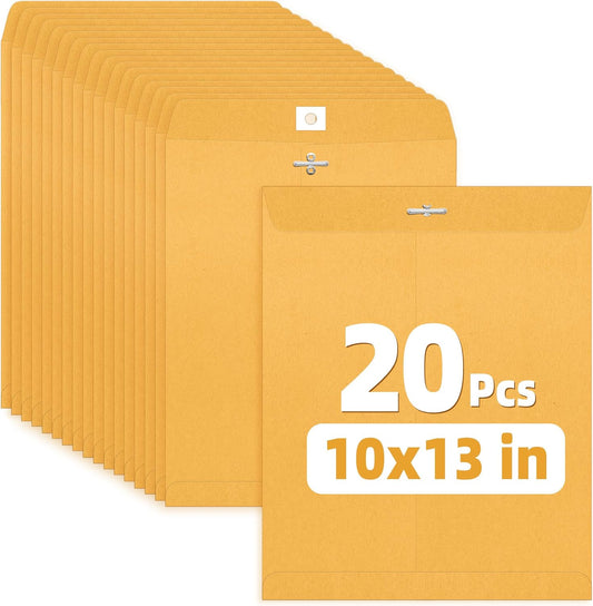 SUNEE Brown Kraft Envelopes - 10"x13" Clasp Closure, 28-lb Paper, 20 Count for Filing & Mailing Documents