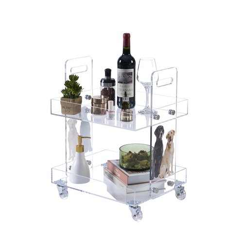 AILLOVCOL Acrylic Rolling Utility Cart with Wheels, 2 Tier Small Rolling Cart with Handle, Multi-Functional Slim Storage Cart for Bedroom, Kitchen, Bathroom,Living Room, Laundry, Narrow Places (Dog)