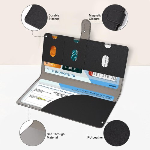 Car Registration and Insurance Card Holder for Document, Cards & License (Black-2)