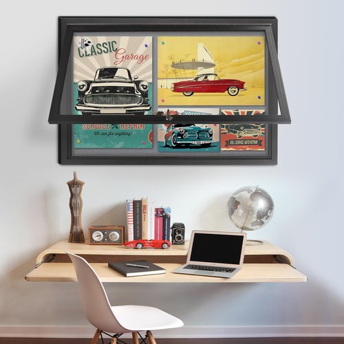 Outdoor Weatherproof Enclosed Fabric Bulletin Board,Noticeboard Case with Lockable Glass Door, Grey Felt,Black Aluminum Frame, 36x24 Inch (5xA4)