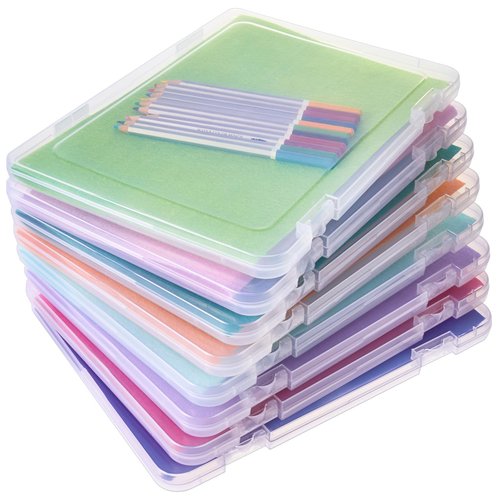 Gueevin 8 Pcs Clear A4 File Portable Paper Project Case, Storage Container, Plastic Flat Box Buckle, Document Letter Storage Box with Handle, 12.2 x 9.06 x 0.79 in for Board Game Magazine Scrapbook