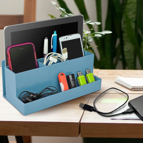 Acrimet Desktop Organizer - Multi Organizer Caddy Holder for Office, Home and School use (Plastic) (Solid Blue Color)