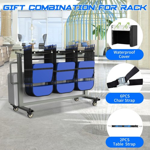 Qinqi Grey Modern/Minimalist/Industrial Folding Chair Cart, 400LBS Capacity, 66" x 33" x 47", 4" Swivel Wheels, Space-Saving, Easy Transport, Utility Cart