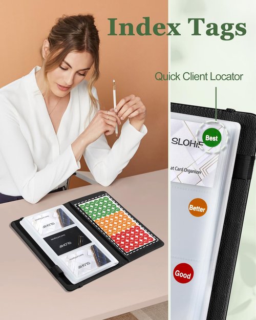 Slohif Business Card Book Holder Organizer - Black Moon Sun Print Leather Books Binder Holds 240 Cards Credit Gifts Card With Sticky Notes Graded Stickers Notepad
