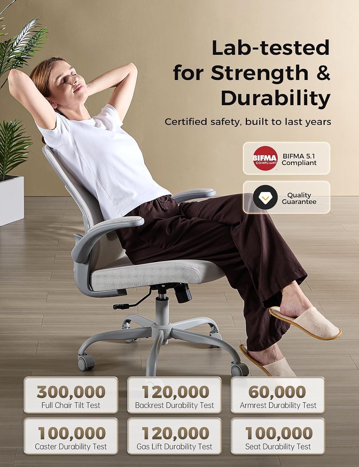 Skiennix Ergonomic Office Chair - Mesh Design with Adjustable Height, Flip-Up Armrests & Lumbar Support | Gray