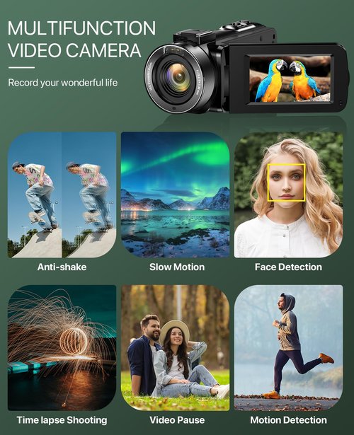 4K Video Camera Camcorder 64MP Vlogging Camera for YouTube 18X Digital Zoom 3.0" IPS Screen IR Night Vision with External Stereo Microphone,Handheld Stabilizer,Remote,Lens Hood,32G Card &2 Batteries