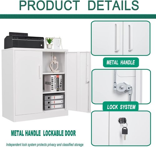 Letaya Metal Storage Cabinets with Lock, Small Locker Organizer Steel Cabinets, Adjustable Layers Shelves 2 Doors for Home, Office, Warehouse,Garage,Industrial,Employee Lockers (White-36)