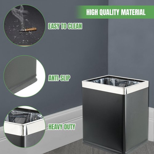 Brelso 'Invisi-Overlap' Open Top Metal Trash Can, Small Office Wastebasket, Modern Home Décor, Rectangle Shape (Black)