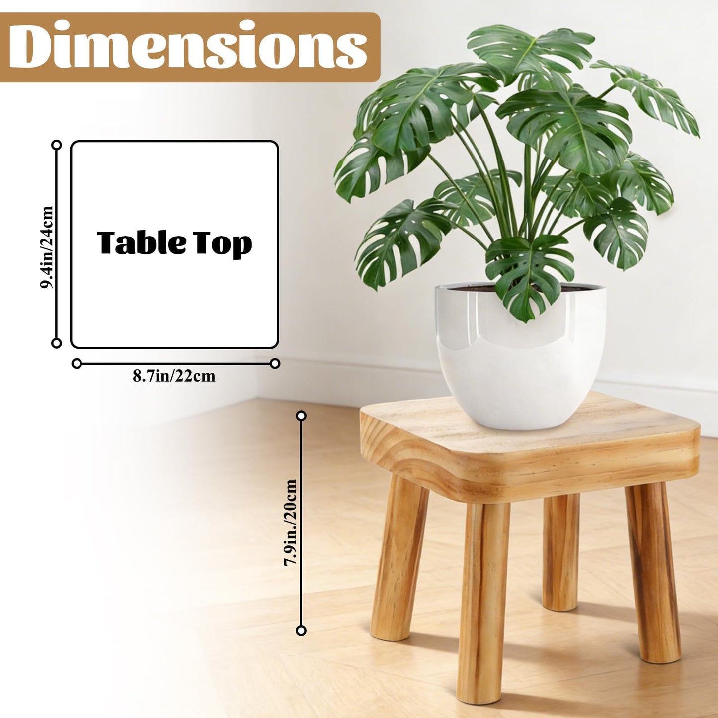 Oungy 8 Inch Wooden Step Stool, Small Step Stool for Adults with Detachable Legs, Pine Wood Stool with Non-Slip Foot Pads, One Step Stool for Kitchen Bathroom Bedroom & Bedside 220 lbs