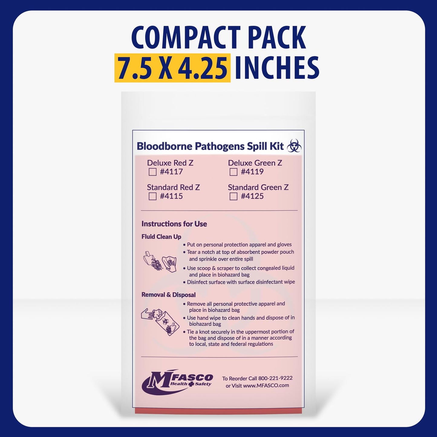 MFASCO Bloodborne Pathogens Spill Kit - Cleaning Bag, Disposable Vomit Clean Up Kit for Restaurants, Safety for Bodily Fluids, Blood, Latex Free, First Aid, Non-Chlorinated Fluid Urine Solidifier