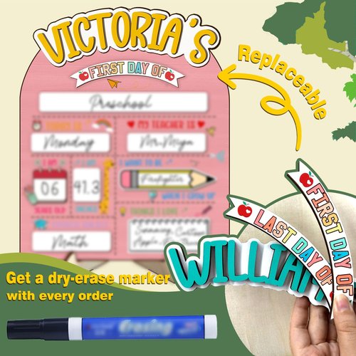 Custom First & Last Day Of School Signs Personalized Wooden Reusable School Signs with Name, Back to School Gift Preschool 1st Day of Kindergarten