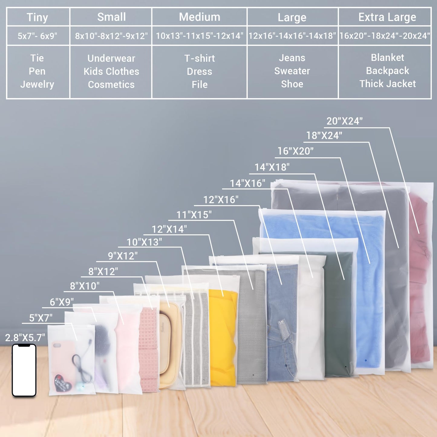 Svaldo Apparel Zip Bags, 100 Pcs 12x16 Inch Plastic Packing Bags for Clothes Selling, Frosted Zipper Poly Bags for Packaging T Shirt, Jeans, Jacket, 3 Mil Thick with Vent Holes