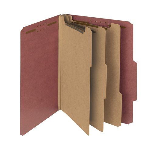 Smead 100% Recycled Pressboard Classification File Folder, 3 Dividers, 3" Expansion, Letter Size, Red, 10 per Box (14099)