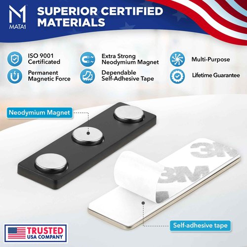 Mata1-USA No-Pin Design Name Tag Magnets (200 Badge Holder Magnets, 1.75 x 0.4 inches), Name Tag Magnet Backs w/ 3 Extra-Strong Neodymium Magnets for ID Badge Holders