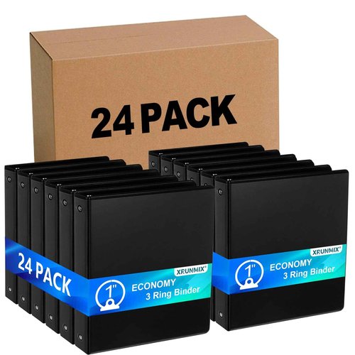 1'' Economy 3-Ring Binders, 1-inch Round Rings, Holds 200 Sheets US Letter Size, ClearVue Presentation View, Non-Stick, Black (24)