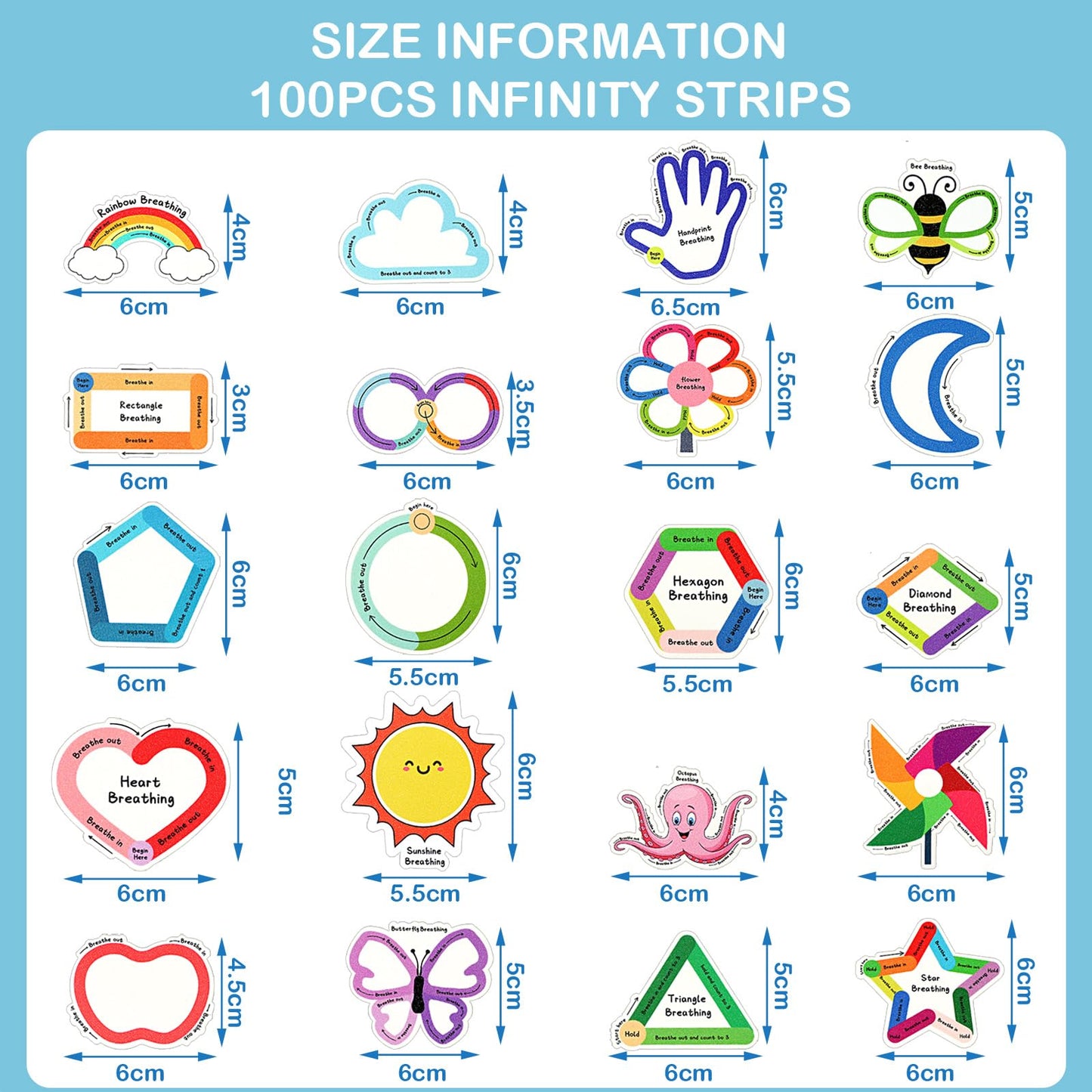 Crtiin 100 Pcs Sensory Strips Anxiety Mindfulness Stickers Stress Breathing Sensory Sticker Different Textures Rough Tactile Tape for Mental Health Adults Desk Anxiety Relief(Cute)