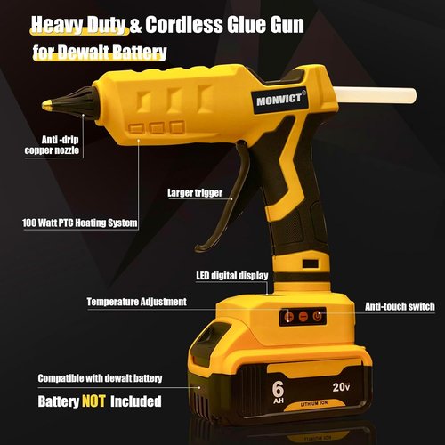 MONVICT Cordless Glue Gun - 100W Digital Temperature Adjustable | Heavy-Duty Full Size, Includes 10 Glue Sticks