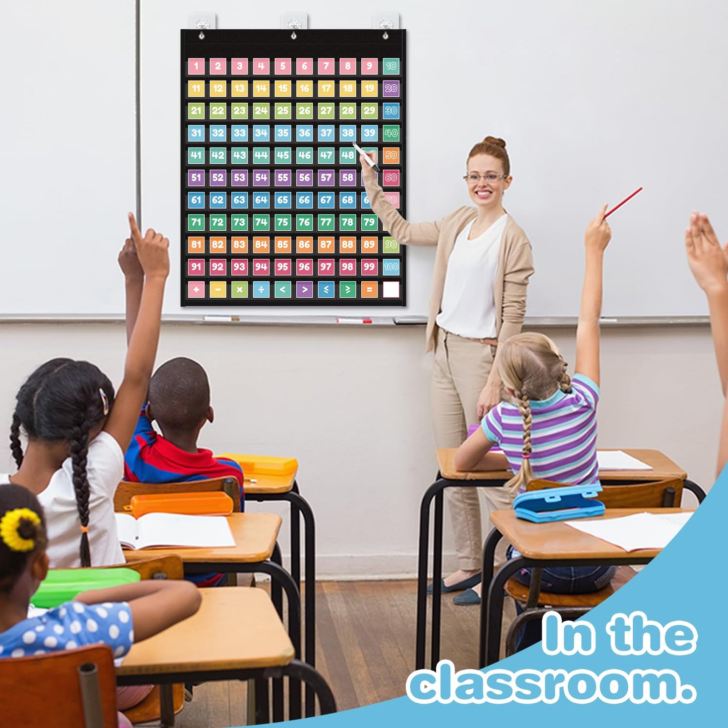 Hundreds Pocket Chart with 139 Cards, Includes Numbers Cards 1-100, 9 Math Symbol Cards & 30 Blank Cards | Classroom Math Wall Organizer for Counting, Place Value, Homeschool Activities(Black)