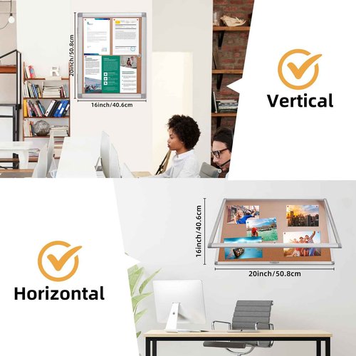 YOKUGO 20"x16" Outdoor Bulletin Board Weatherproof, Aluminium Frame Enclosed Bulletin Board with Locking Door, Tamper-Proof Dispaly Case Lockable Corkboard for School, Office, Hospital, Store