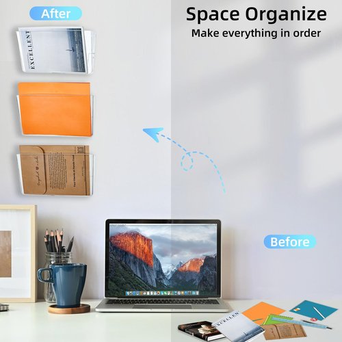 Segulah Hanging Wall File Organizer 4 Pack, Single Pocket Wall Mount File Holder Mail Organizer Wall Mounted Paper Organizer Mail Holder for Office Classroom Organization
