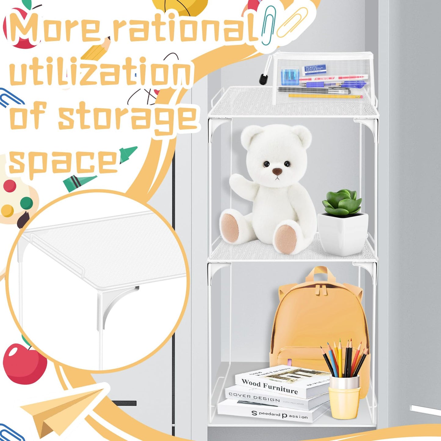Demonwer Locker Organizer Shelf White Stackable Extra Locker Shelf Storage Cabinet Accessories for School Office Home Gym Supplies