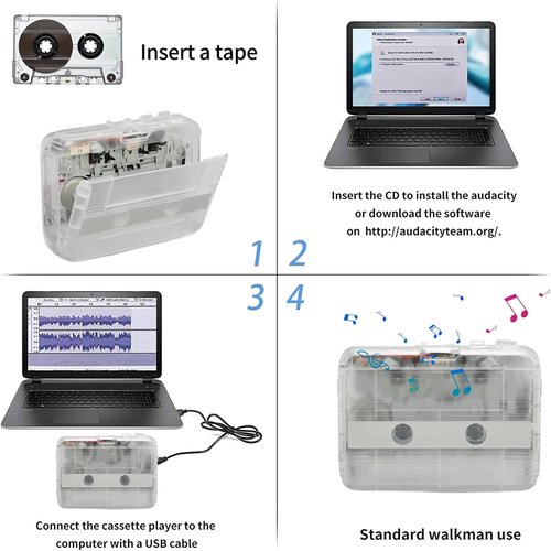 ASHATA Portable Cassette Player - Retro Tape to MP3 Converter with Earphones for PC & Laptop