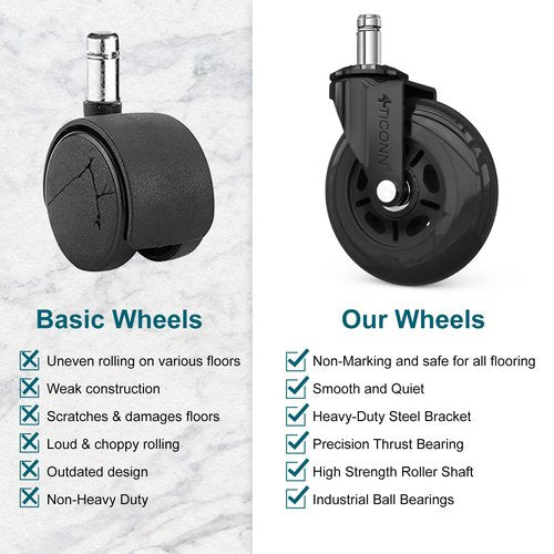 TICONN Office Chair Caster Wheels Set of 5(Black)+ 2" Dual Wheels Set of 5(Black)