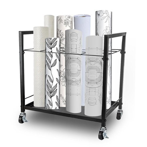Blueprint Holder Rack Cart,Blueprint Storage Rack Metal with Wheels 12 Slots Roll File Holder,Blue Print Storage Organizer for School Home Office to Construction Plan Holder Poster Architectural.