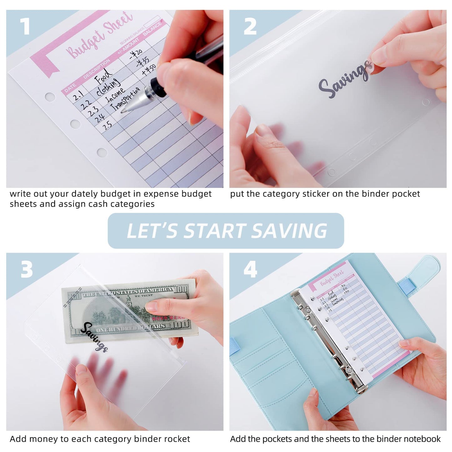 NICOOTH Budget Binder A6 Money Saving Binder with Zipper Cash Envelopes