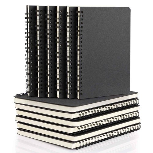 EUSOAR Spiral Notebook, A5 12packs 5.5"X8.3" 120 Pages Lined Travel Writing Notebooks Journal, Memo Notepad Sketchbook, Students College Office Business Subject Diary Ruled Book Journal-Black Cover