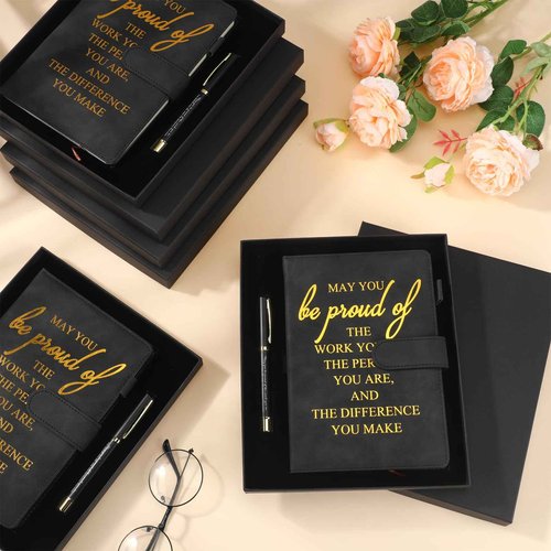 Spakon 12 Set Christmas Team Appreciation Gifts Bulk A5 Leather Journal Pen with Gift Box Thank You Gifts for Teacher Coworker Team Staff Office Supplies
