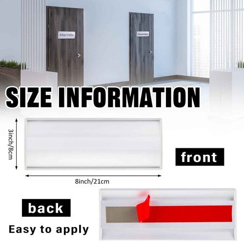 Therwen 25 Pcs Aluminum Office Name Plate Holder for Door Wall Mount 8'' x 3'' Business Sign Holder Office Door Sign Sturdy Curved with Plastic Film and Adhesive Tape (Silver)