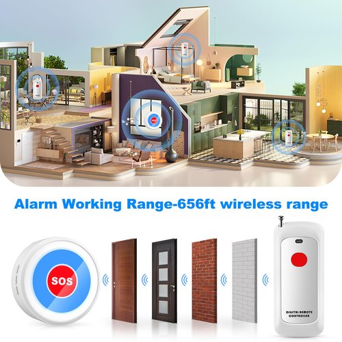 Caregiver Pager Life Alert Systems for Seniors No Monthly Fee Wi-Fi APP Control Elderly Alarm Call Button Panic Alarm for 1 Call Button 1 Watch Button 1 Receiver(Only Supports 2.4GHz Wi-Fi)