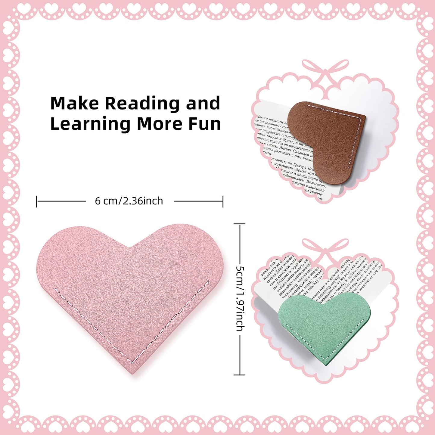 16Pcs Leather Heart Bookmarks,Cute Corner Page Book Marks,Book Accessories for Kids Women Book Lovers Teachers,Handmade Reading Gifts (16 PCS)