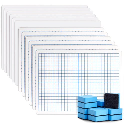 Bright Creations 24 Piece Set - 12 Pc XY Axis Graph Whiteboard 9 x 12 inches - Dry Erase Board Double-Sided Lap Board with Erasers for Classroom Supplies