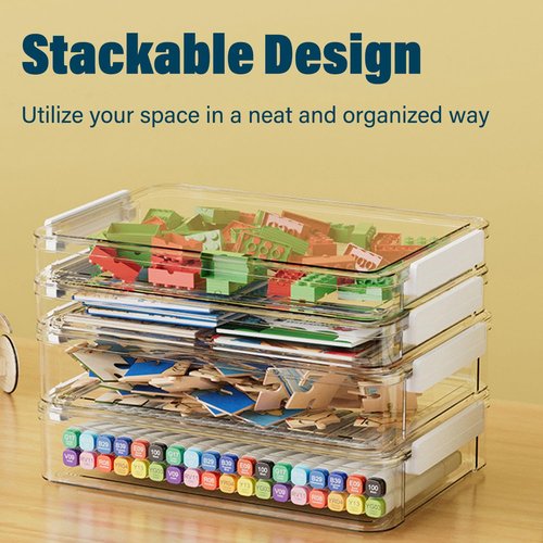 2 Pack 5.5qt 9 x 13 Clear Plastic Storage Box with Snap-Tight Latch, Stackable Organizer Container for A4 Files, Photos, Documents, Scrapbook, Crafts, and Art Supplies,Clear Storage Box With Lids