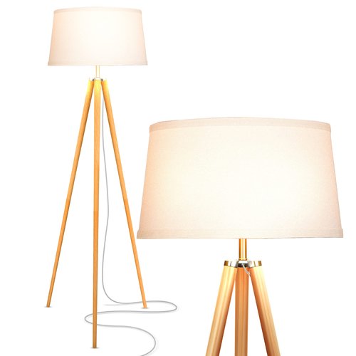 Brightech Emma LED Floor Lamp, Tall Lamp with Wood Legs, Mid-Century Modern Standing Lamp for Bedroom Reading, Tripod Lamp for Living Rooms & Offices, Great Living Room Décor