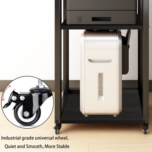 Natwind 3-Tier Movable Printer Stand with Storage Rolling Floor-Standing Deskside Shredder Computer Host Stand Adjustable Storage Shelf Rack on Wheels for Office Supplies Fax Scanner File Book (Black)